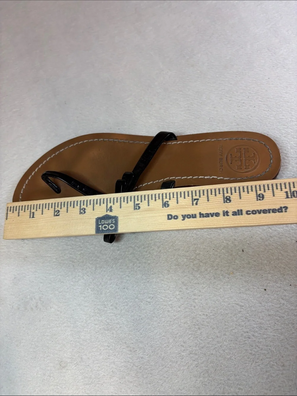 Tory Burch Black Patent Leather Bow Thong Sandals with Gold Logo
